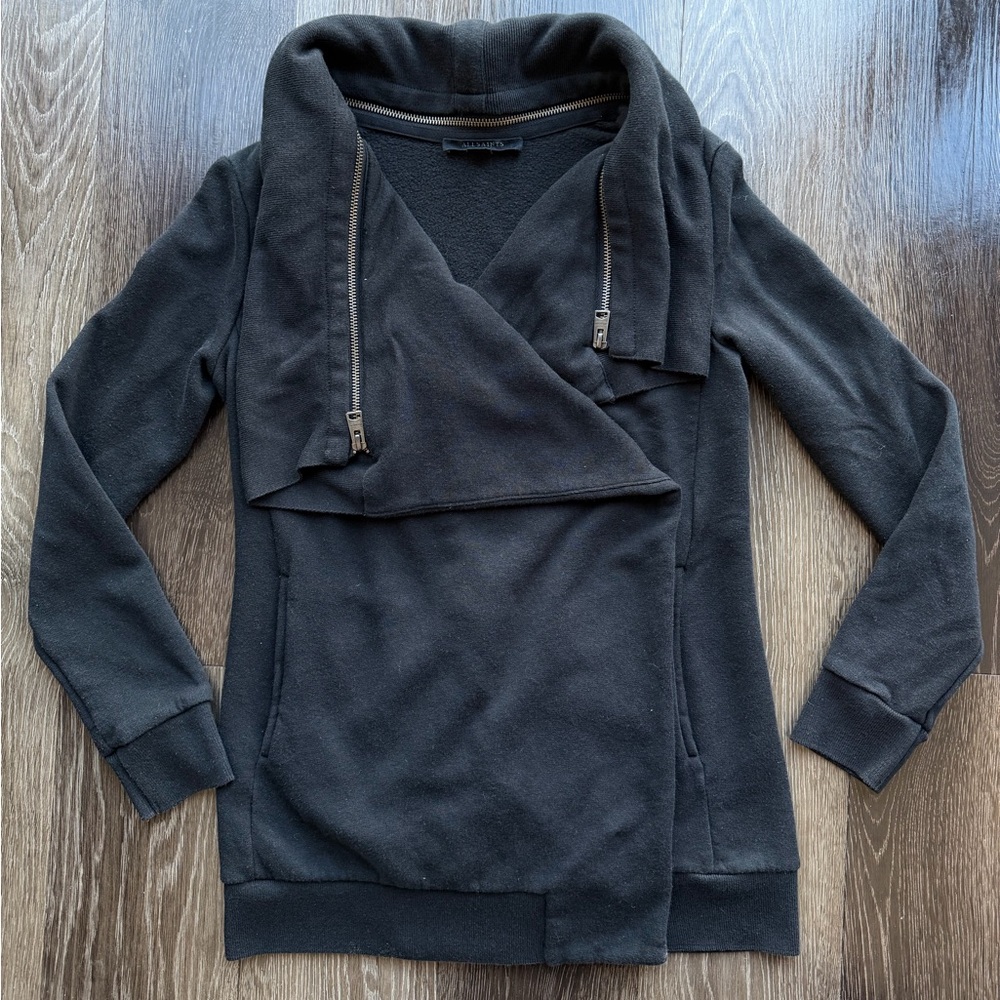 Allsaints Women's Dahlia Open Cardigan Sweatshirt Zip Collar Black size XS